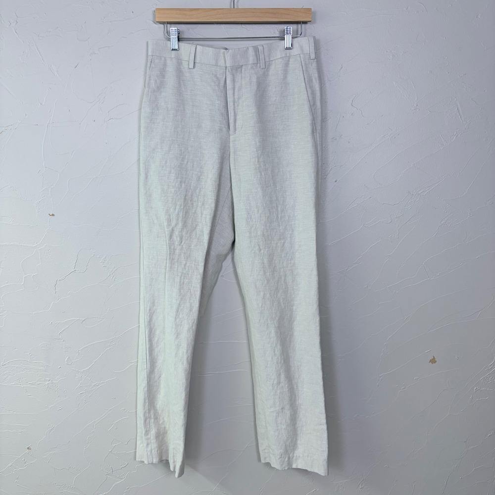 Cubavera Linen Blend Dress Pants Mens 30x32 Beige Flat Front Coastal Wedding